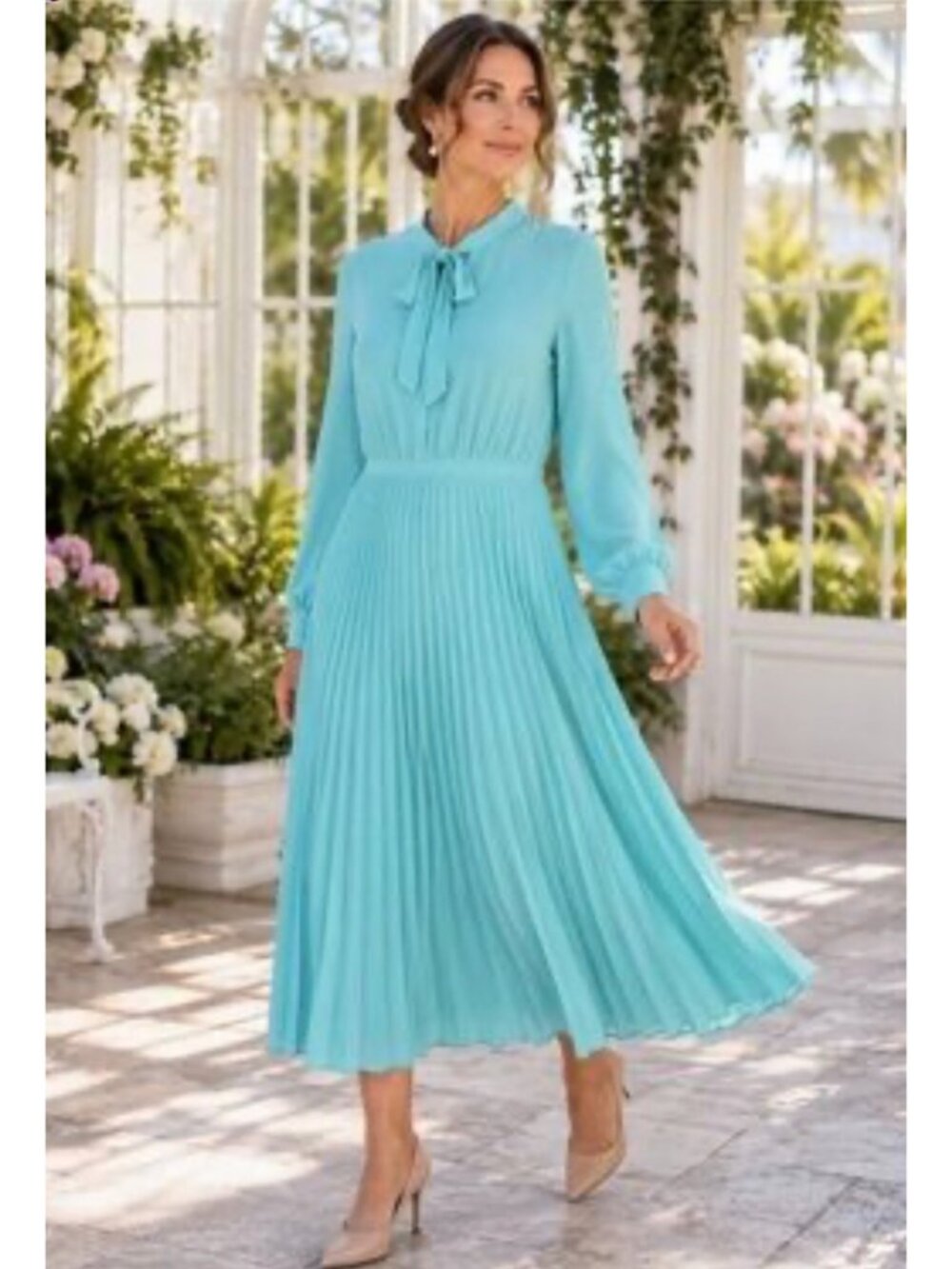 Calvin Klein Women's Aqua Tie-Neck Pleated- Skirt Dress Size 4